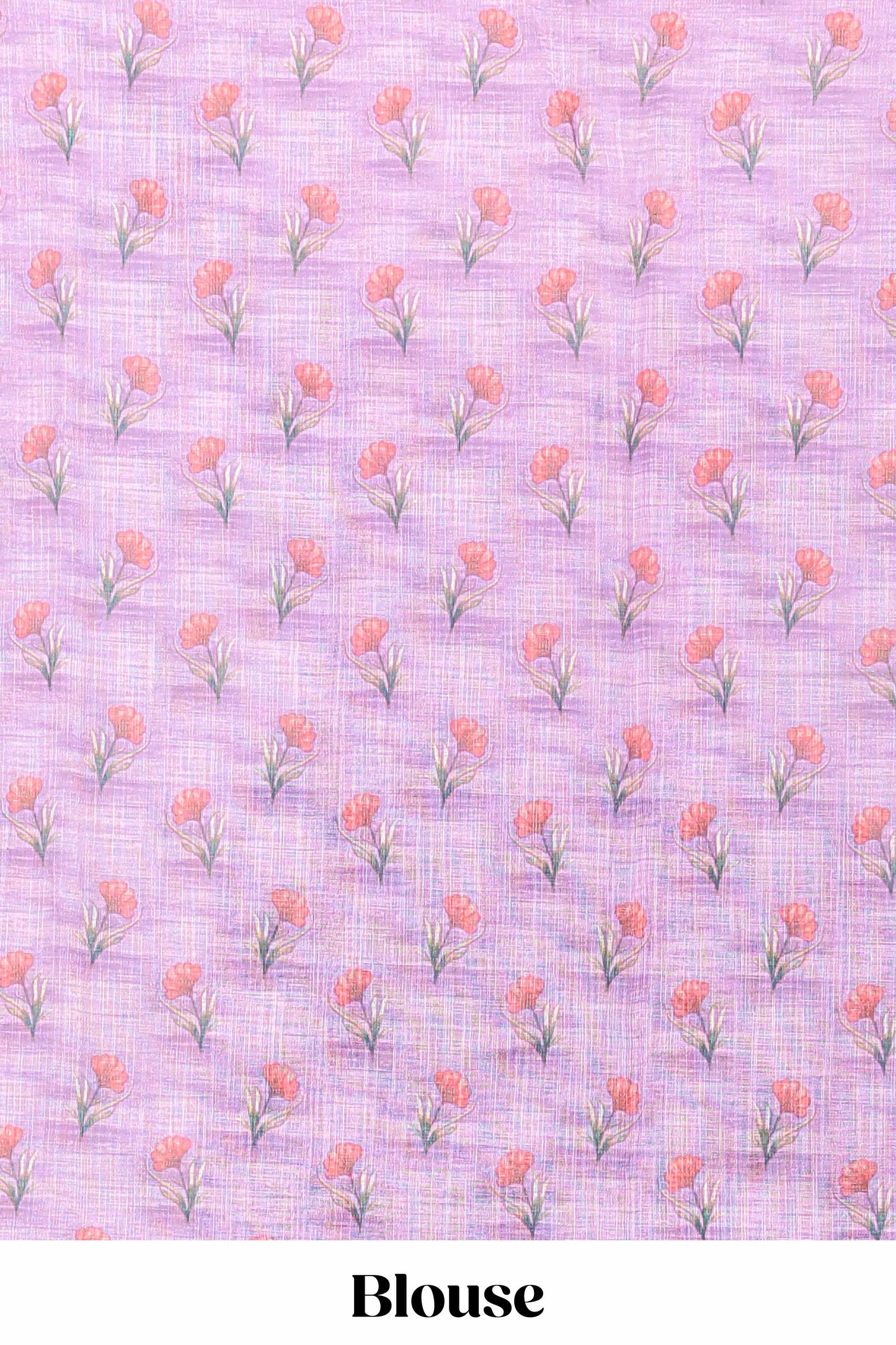 Pink linen cotton saree with floral vines print, zari border and printed blouse