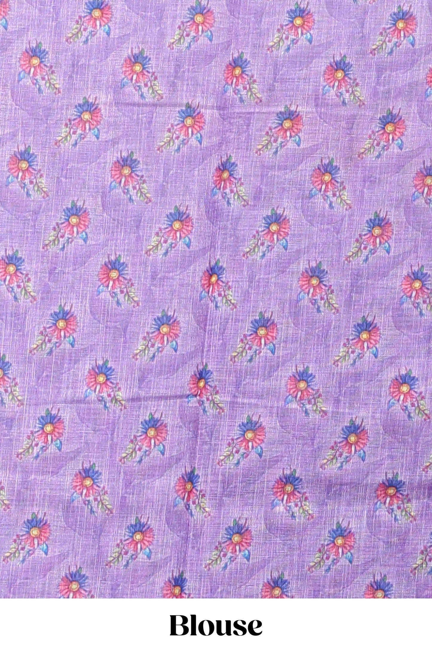 Lavender floral print linen cotton saree with self zari border and matching blouse