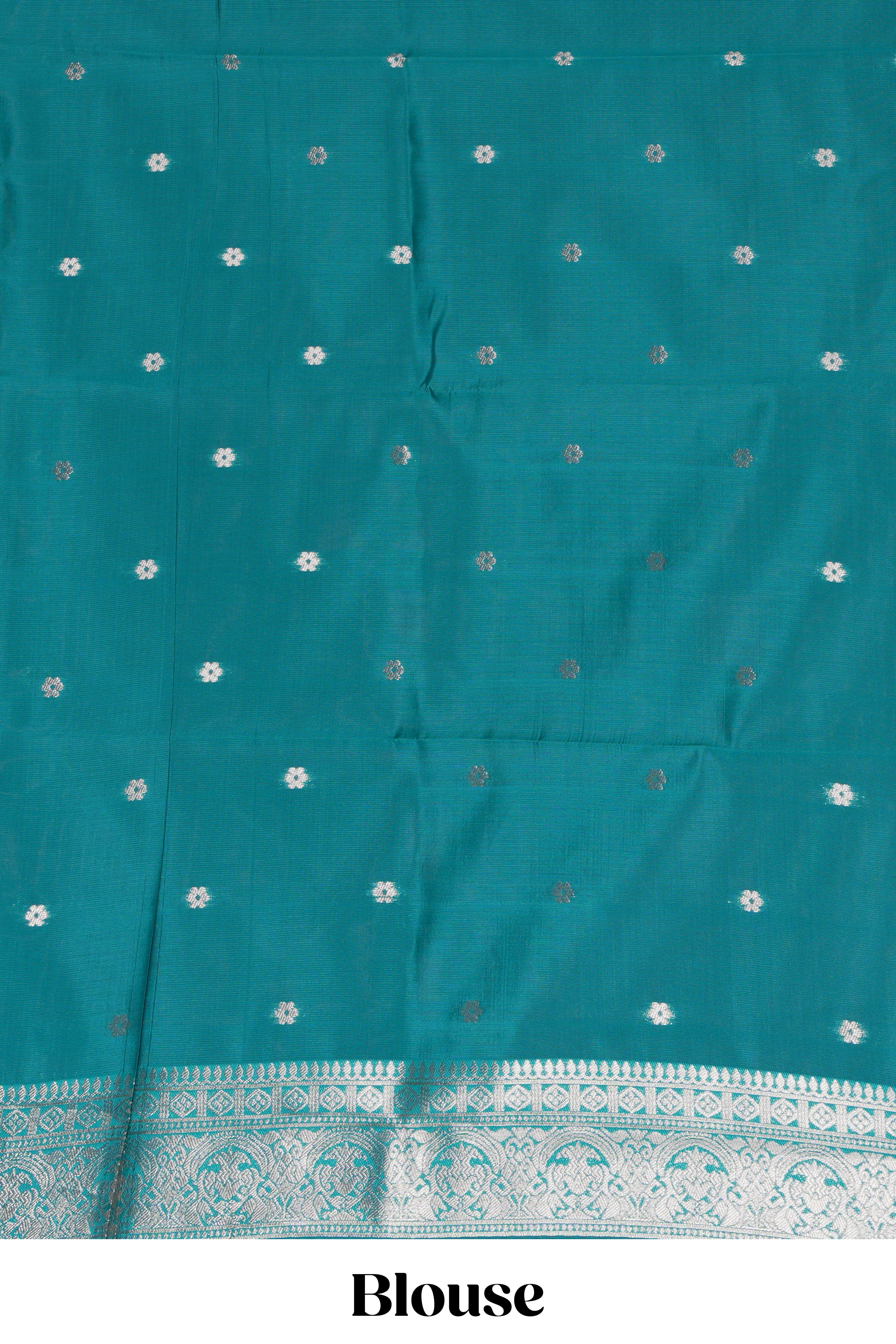 Midnight green checked zari motifs art silk saree with self zari border and matching zari motifs blouse