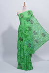 Borderless green floral motifs design mul mul cotton saree with self pallu