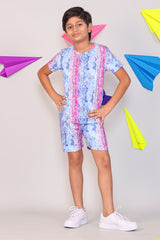 Boys Purple and Blue Abstract Zig-Zag Print T-Shirt and Shorts 2-Piece Lounge Set