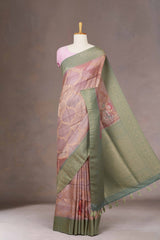 Tussar Digital Print With Zari Border