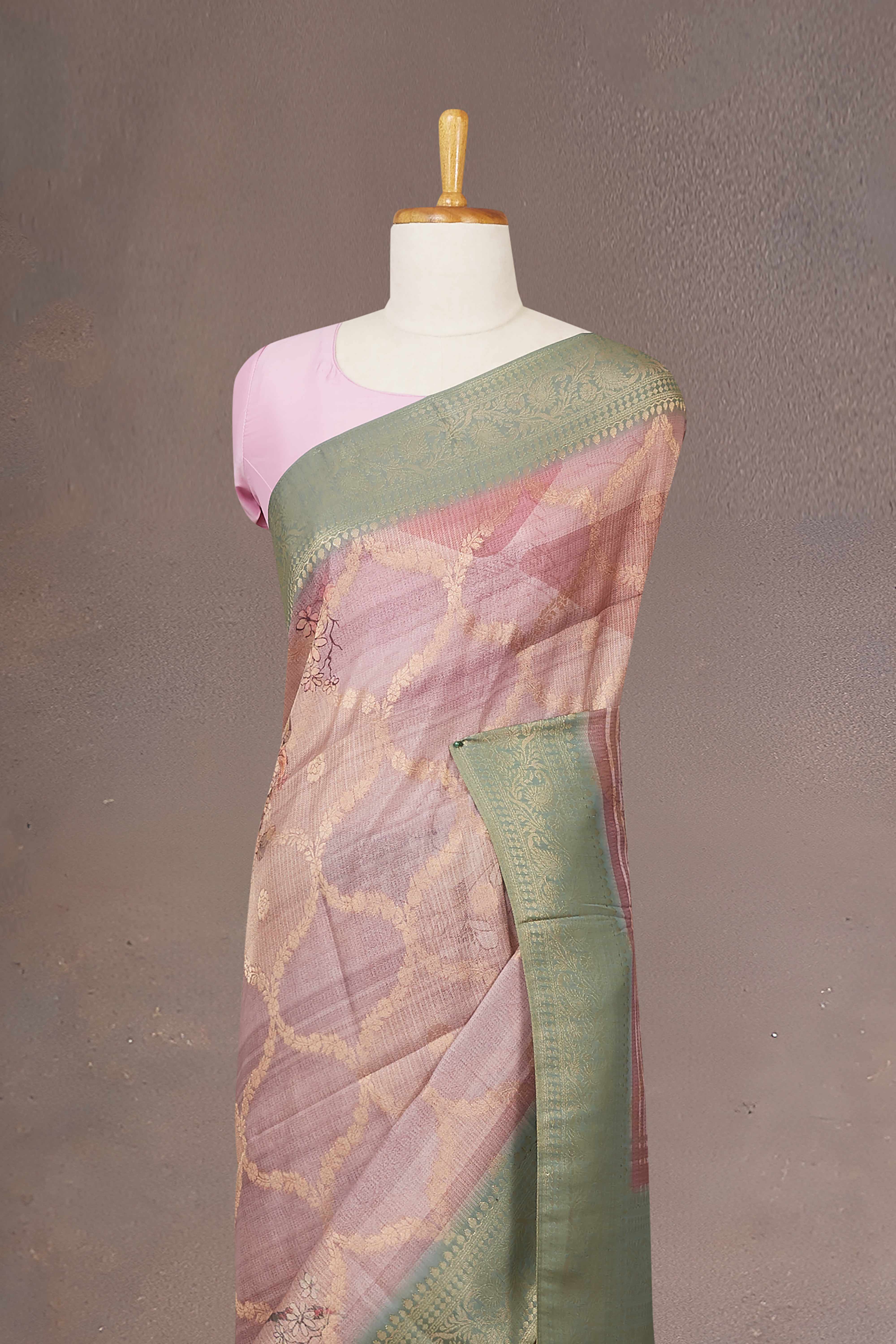 Tussar Digital Print With Zari Border