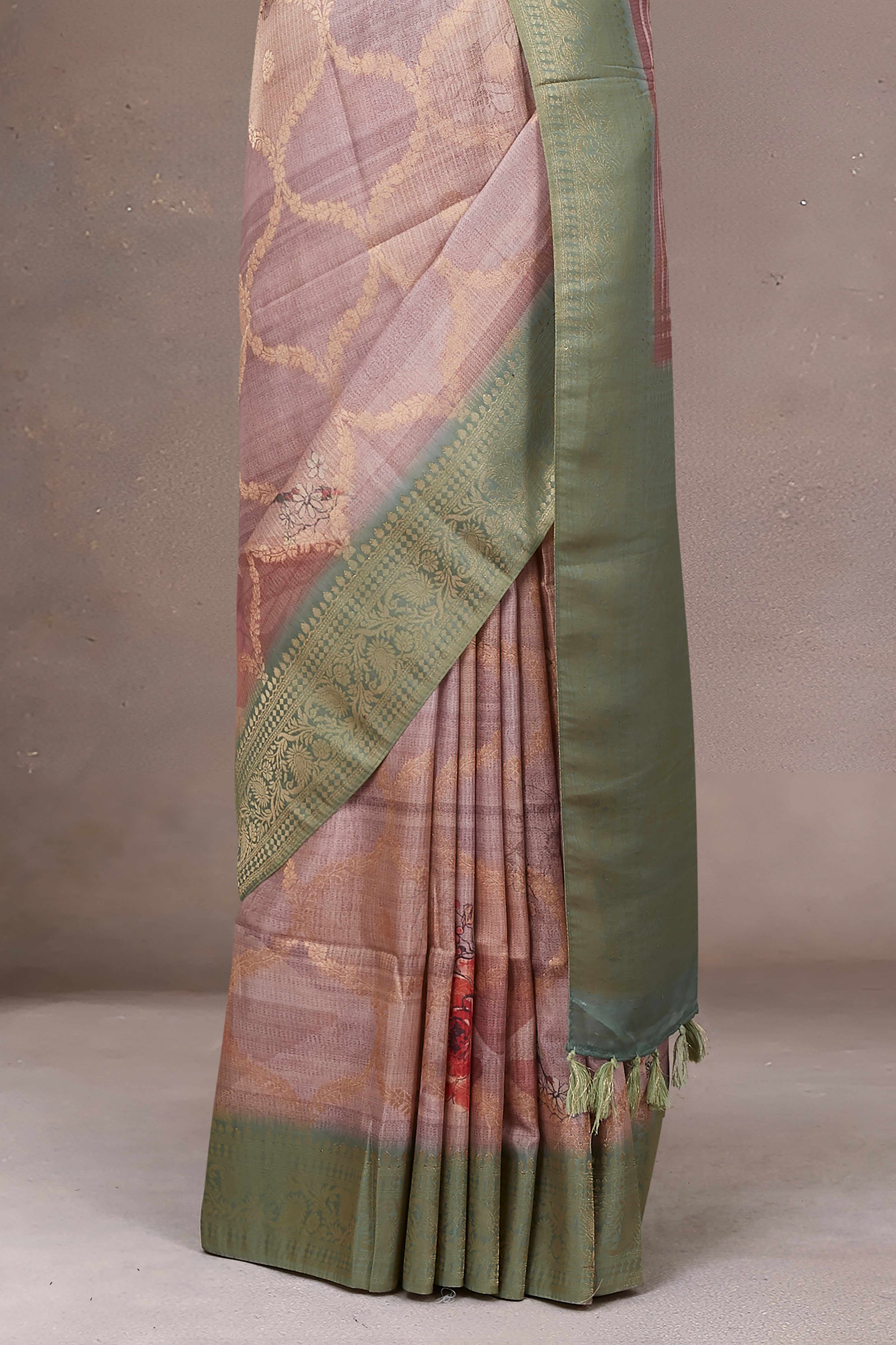 Tussar Digital Print With Zari Border