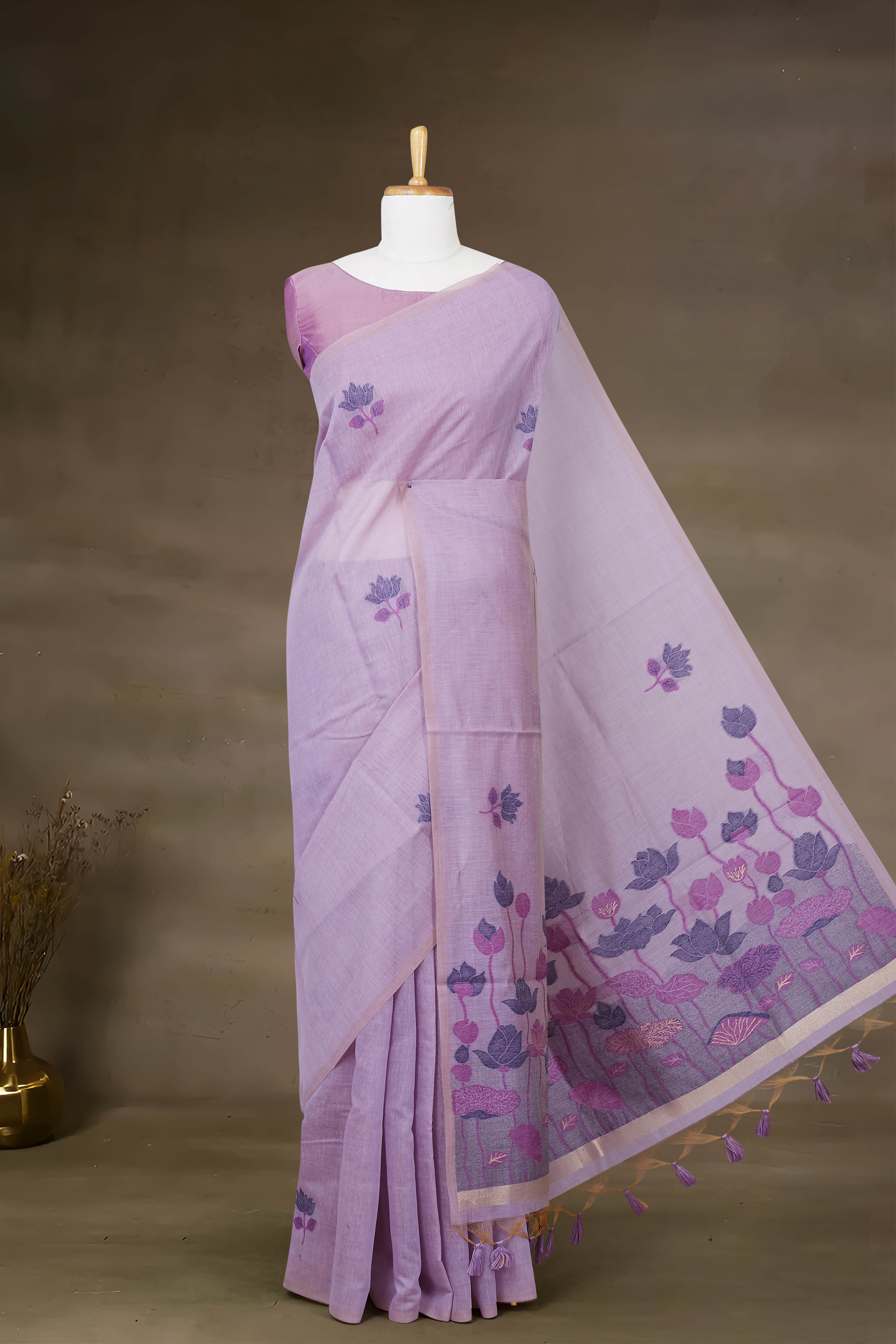 Lavender South Cotton Flower Design With Border less