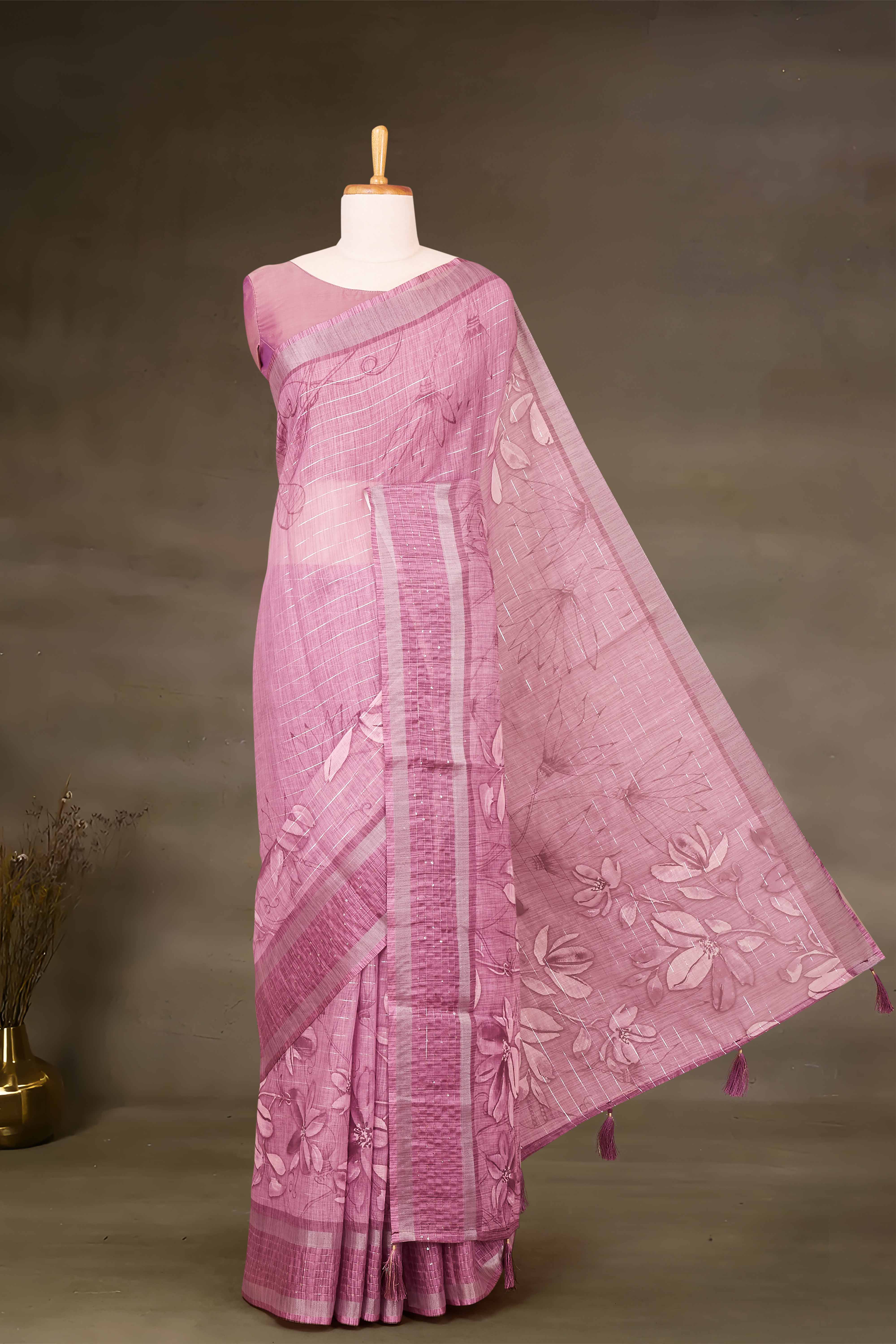 Linen Saree Floral Print Across The Body