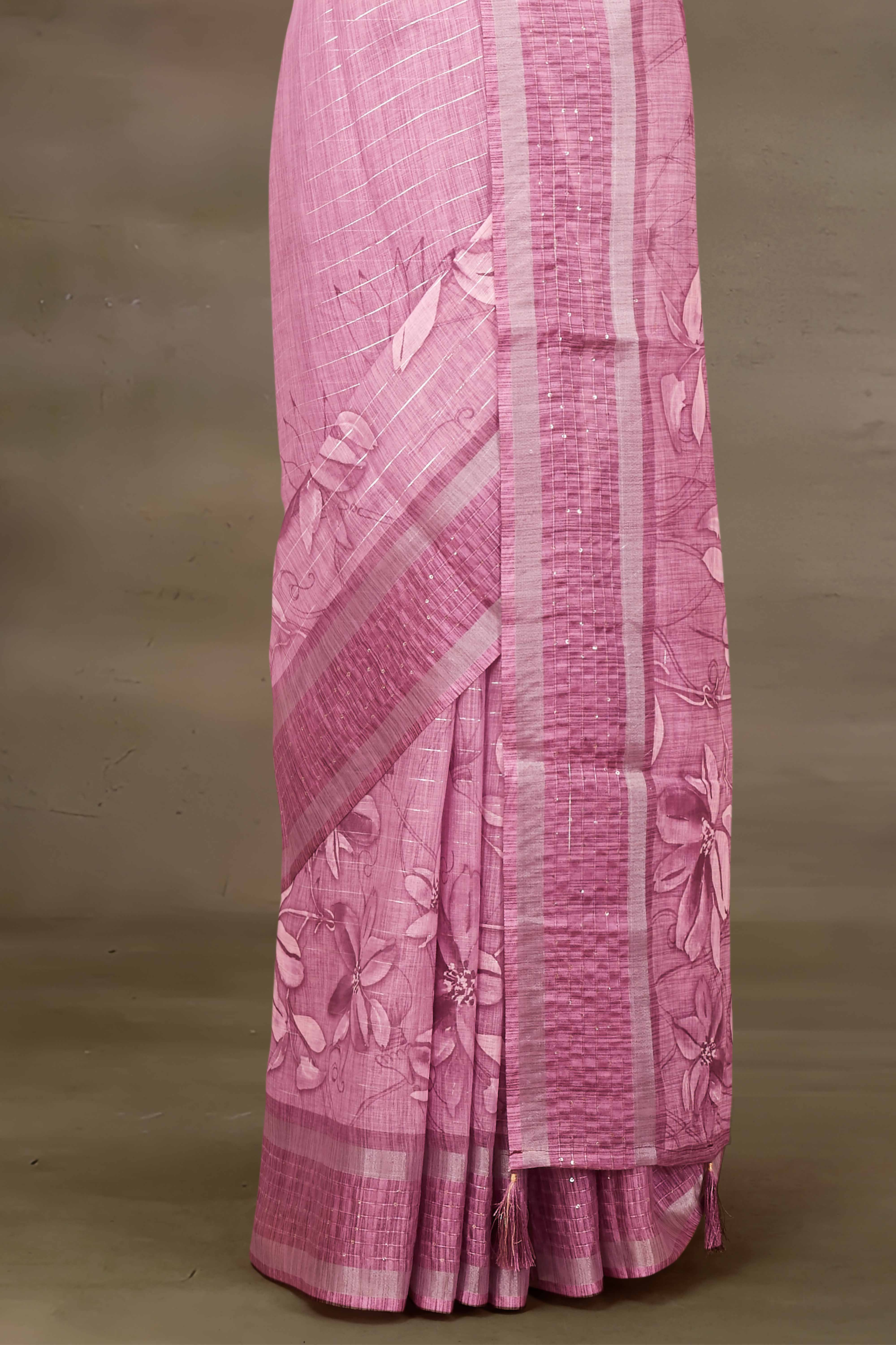 Linen Saree Floral Print Across The Body