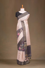Sandal Art Tussar Saree Check s With Floral Design Across The Body Contrast Pallu With Blouse