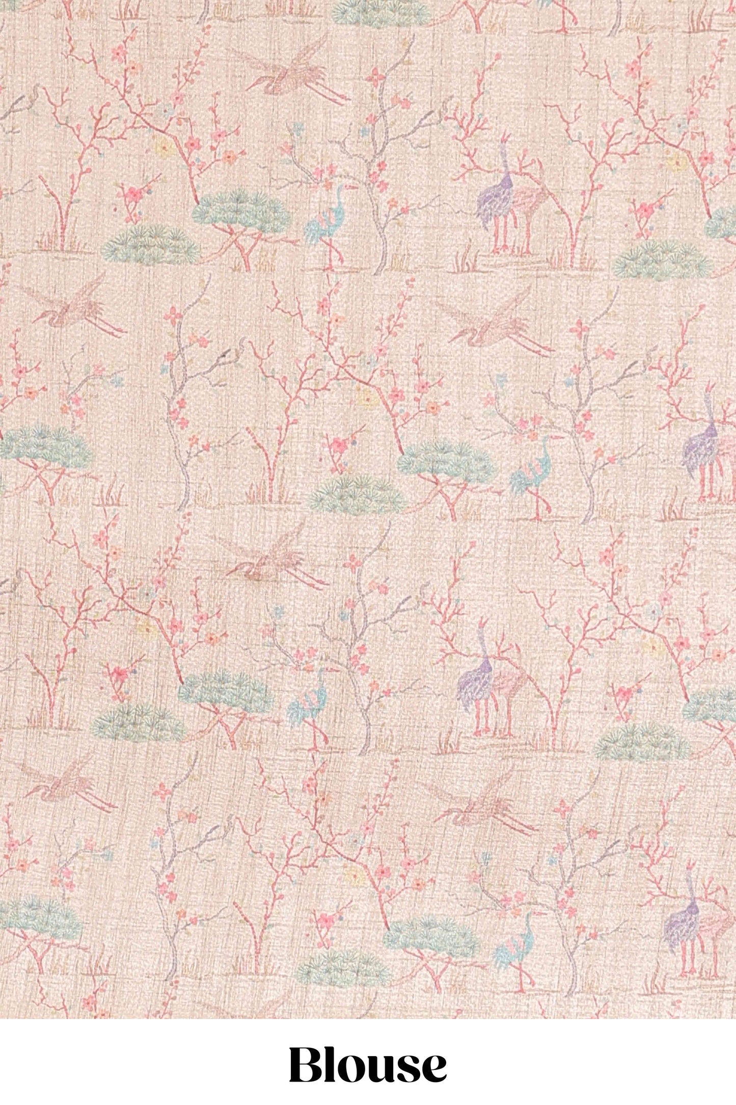 Peach art tussar saree with wave zari weaving body and cream nature print border & pallu