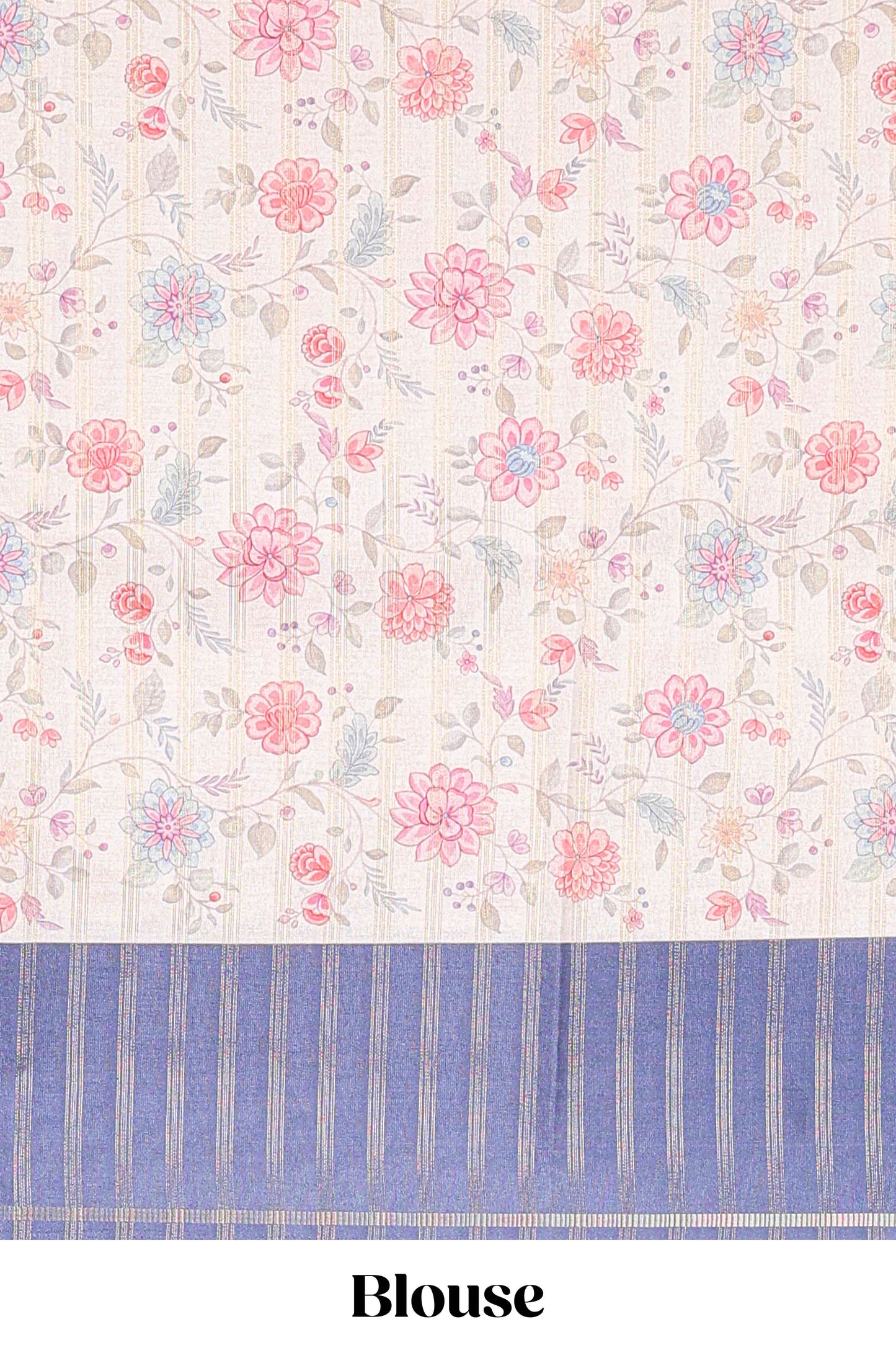 Blue art tussar silk saree zari stripes, cream border and digital floral printed pallu