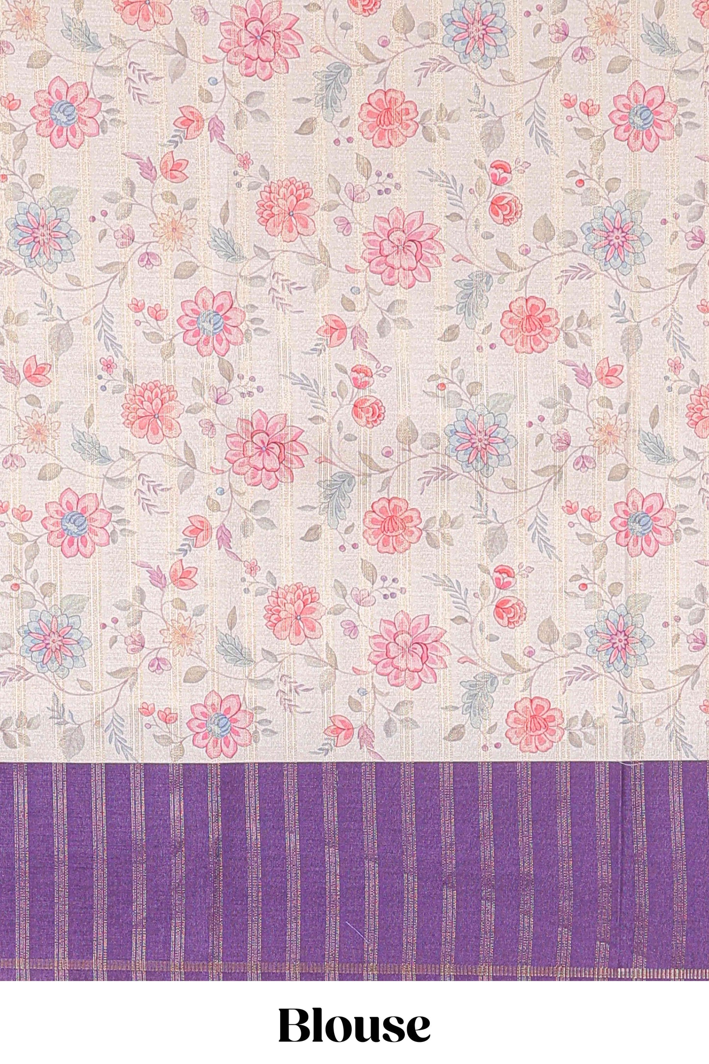 Purple art tussar silk saree zari stripes, cream border and digital floral printed pallu