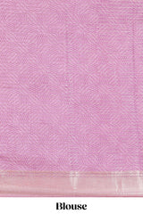 Turquoise blue assam silk saree with geometric print body, contrast zari border, and zari stripe pallu