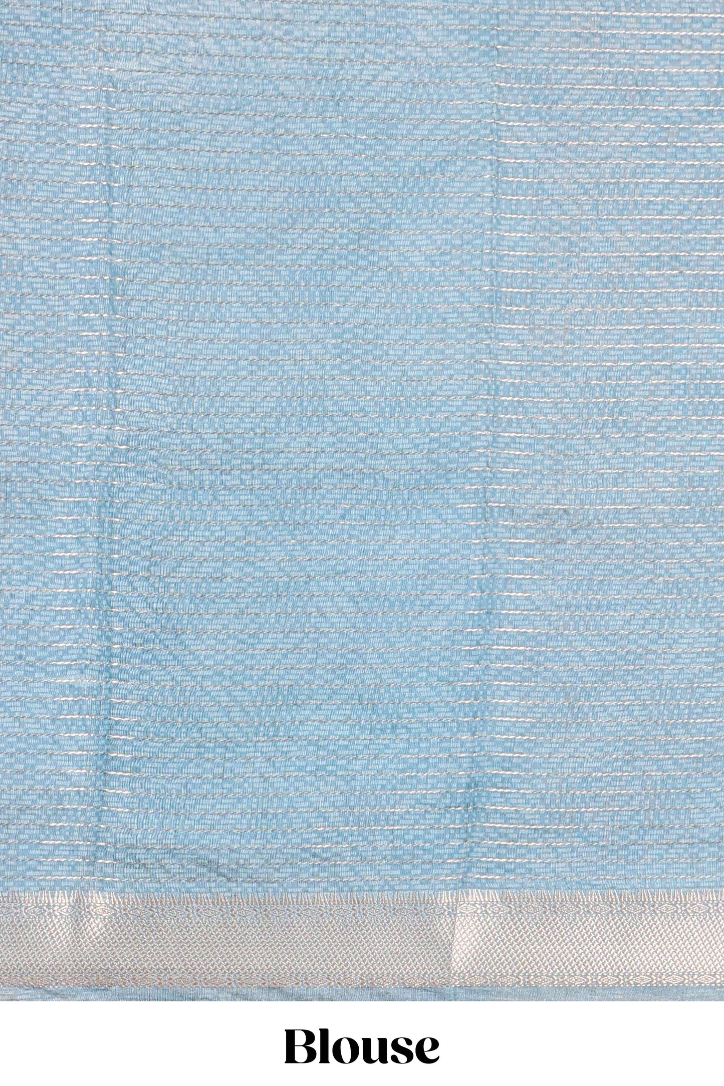 Black assam silk saree with vertical zari lines, blue floral print and zari stripe pallu