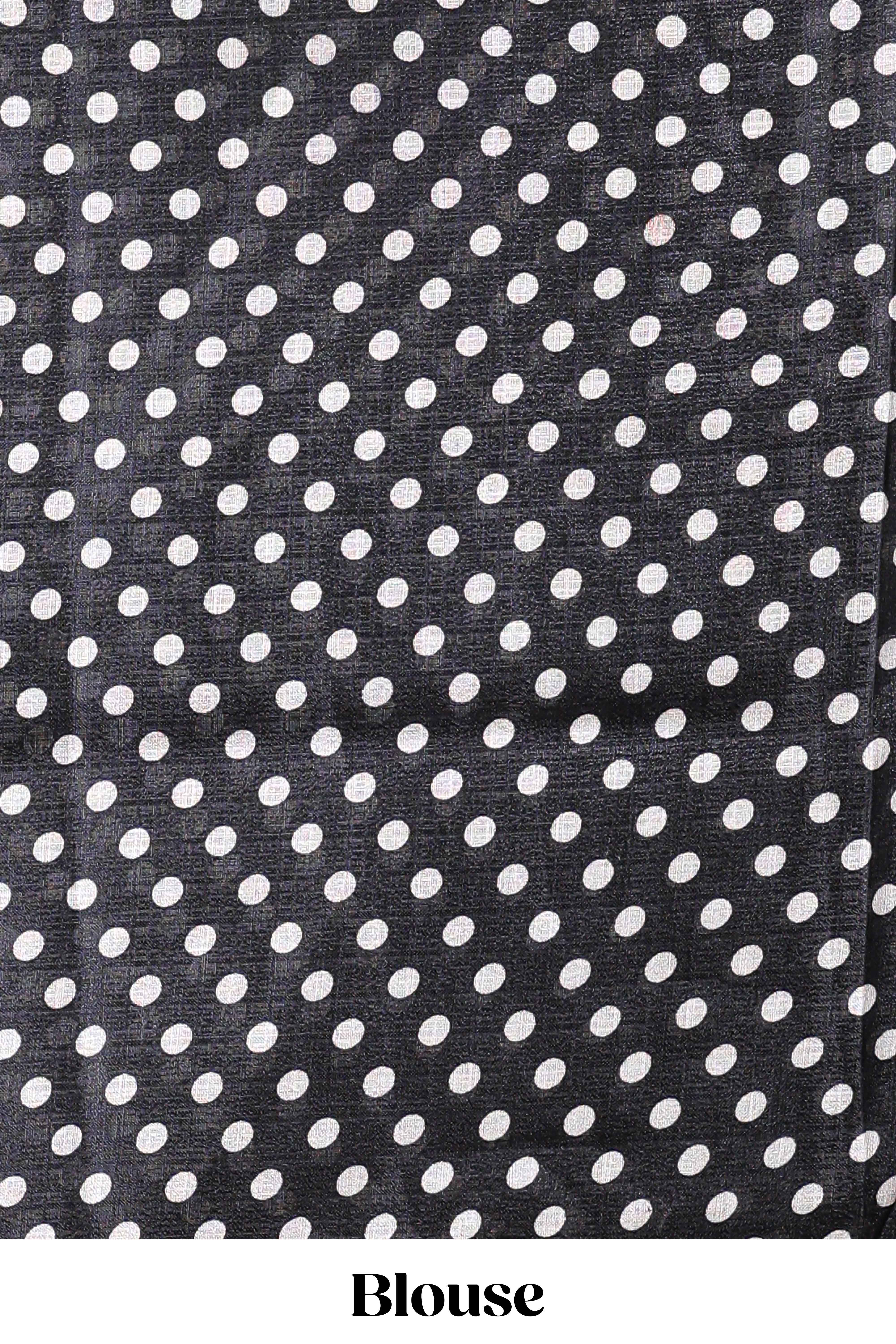 Borderless black floral print south cotton saree with matching butta blouse