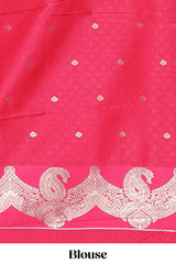 Olive Gold with Pink semi soft silk Woven Zari-Inspired Motifs and paisley Weave Design border with contrast blouse