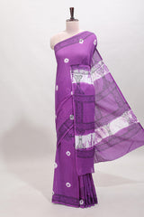 Lavender shibori printed mul mul cotton saree with self border and blouse