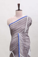 Grey geometric design mul mul cotton saree with scallop border and matching blouse