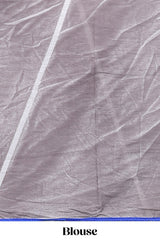 Grey geometric design mul mul cotton saree with scallop border and matching blouse