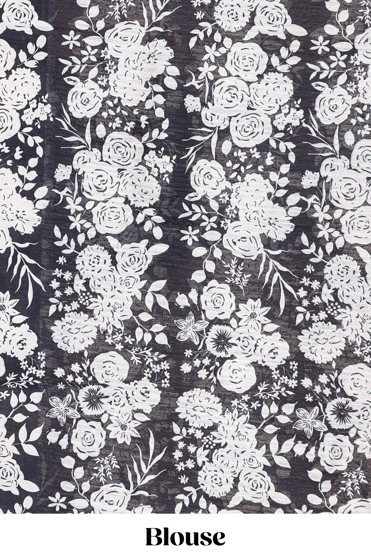 Blue linen cotton saree with all-over stripe print and black satin border with floral print pallu