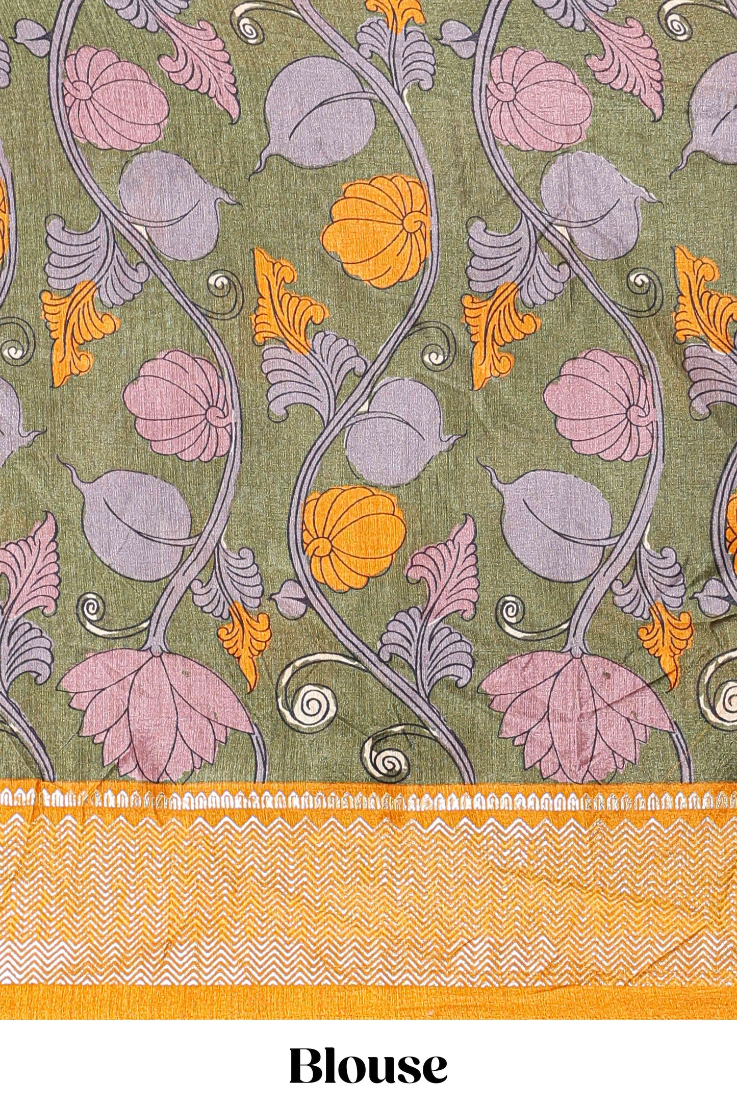 Purple dola silk birds and floral printed lehenga with contrast blouse and dhavani