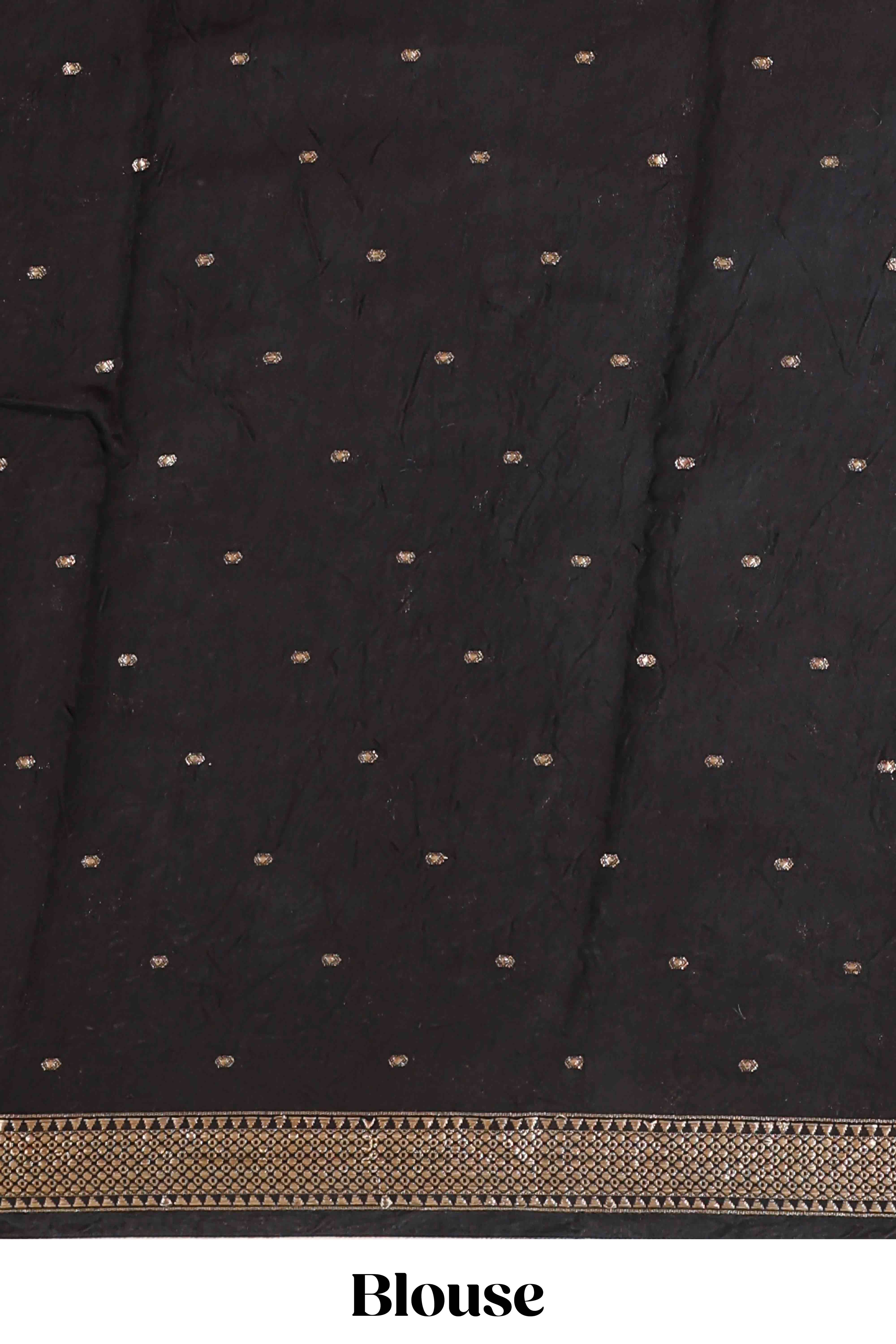 Black assam silk saree with all over ikkat style print, stripe pallu and zari border