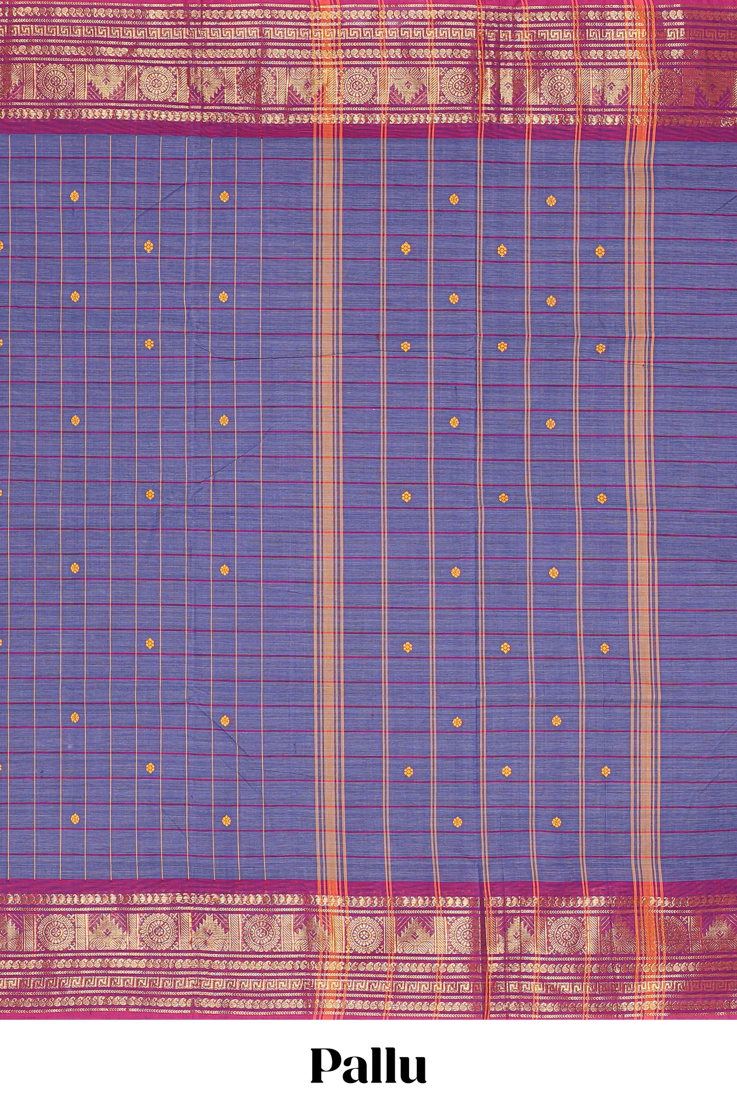 Lavender checked zari butta chettinad cotton saree with contrast zari border and striped pallu