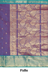 Lavender zari butta chettinad cotton saree with contrast zari border and manga motifs pallu