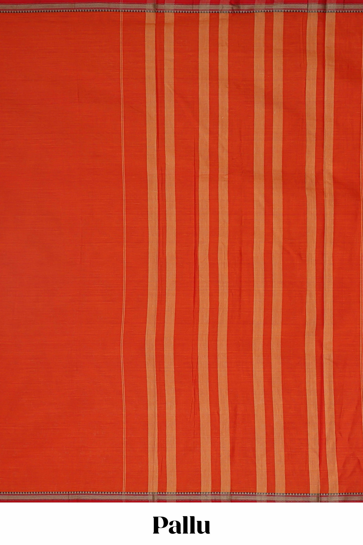Red plain narayanpet cotton saree with self border and striped pallu