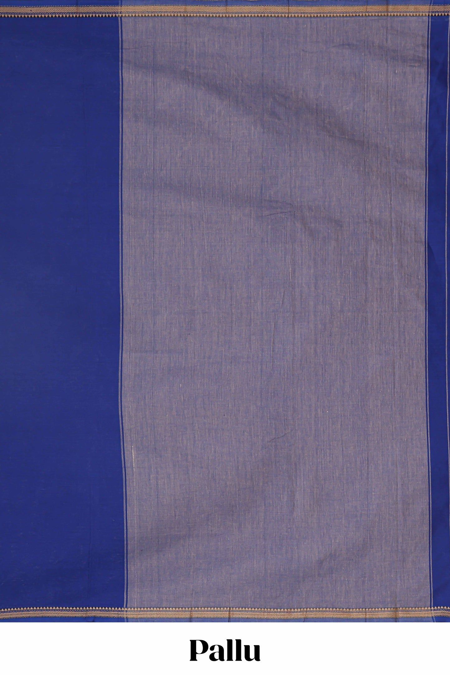Blue plain narayanpet cotton saree with self border and block stripe pallu