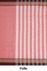 Pink plain narayanpet cotton saree with self border and striped pallu