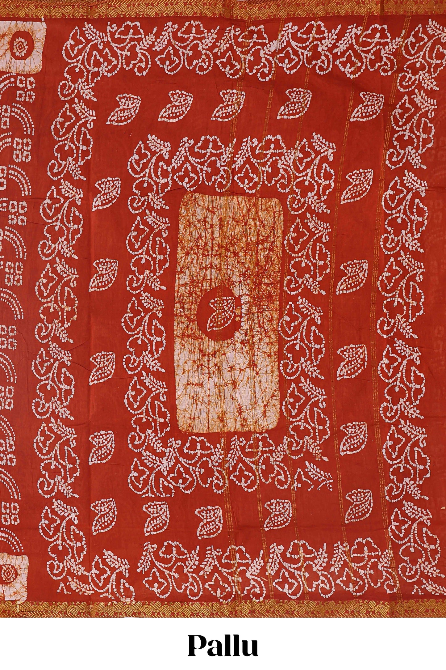 Brick red bandhini style sungudi cotton saree with contrast border and matching pallu