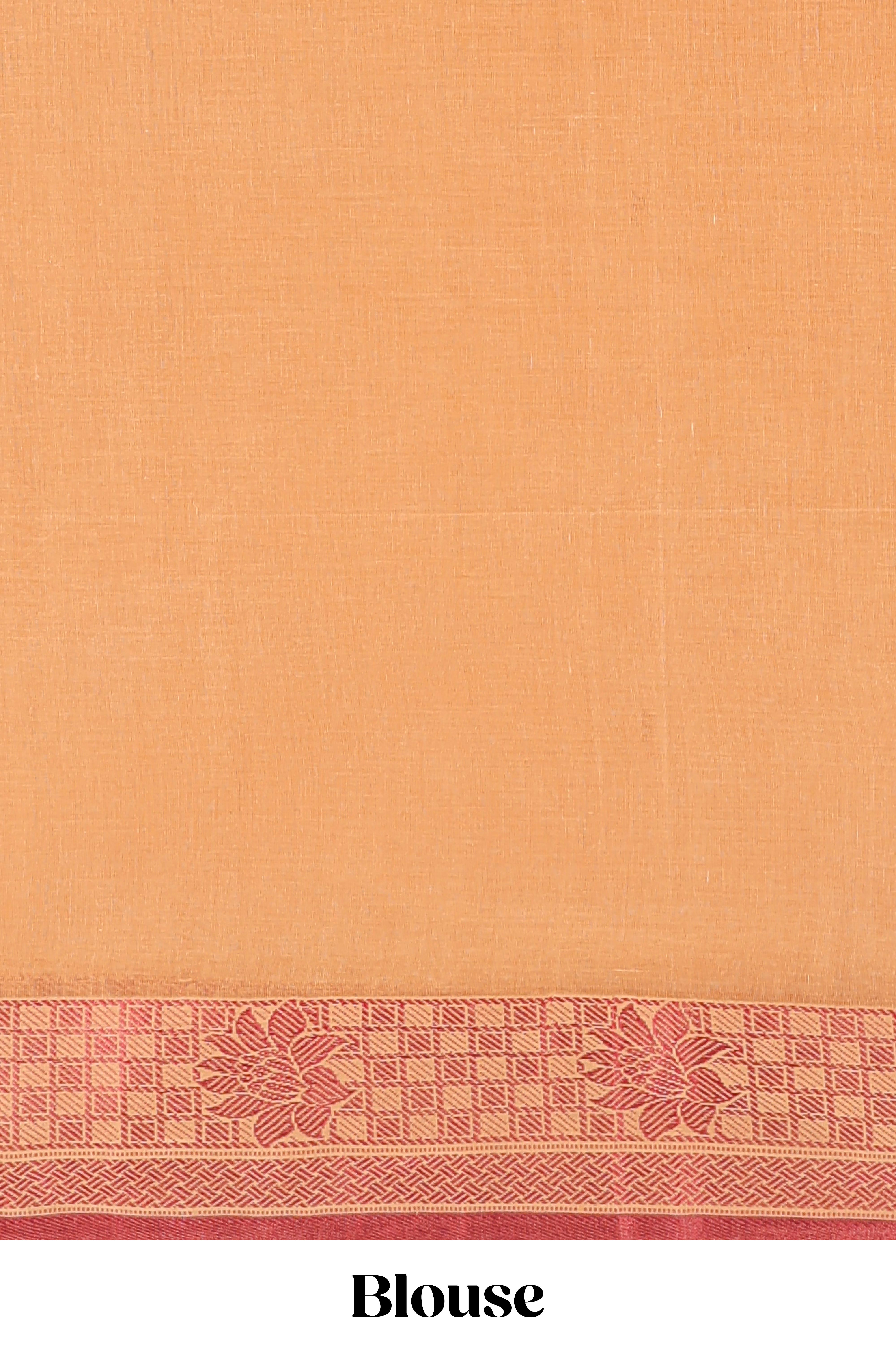 Sandal butta design bengal cotton saree with self border and matching striped pallu