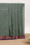 Dark green butta design bengal cotton saree with contrast border and matching pallu