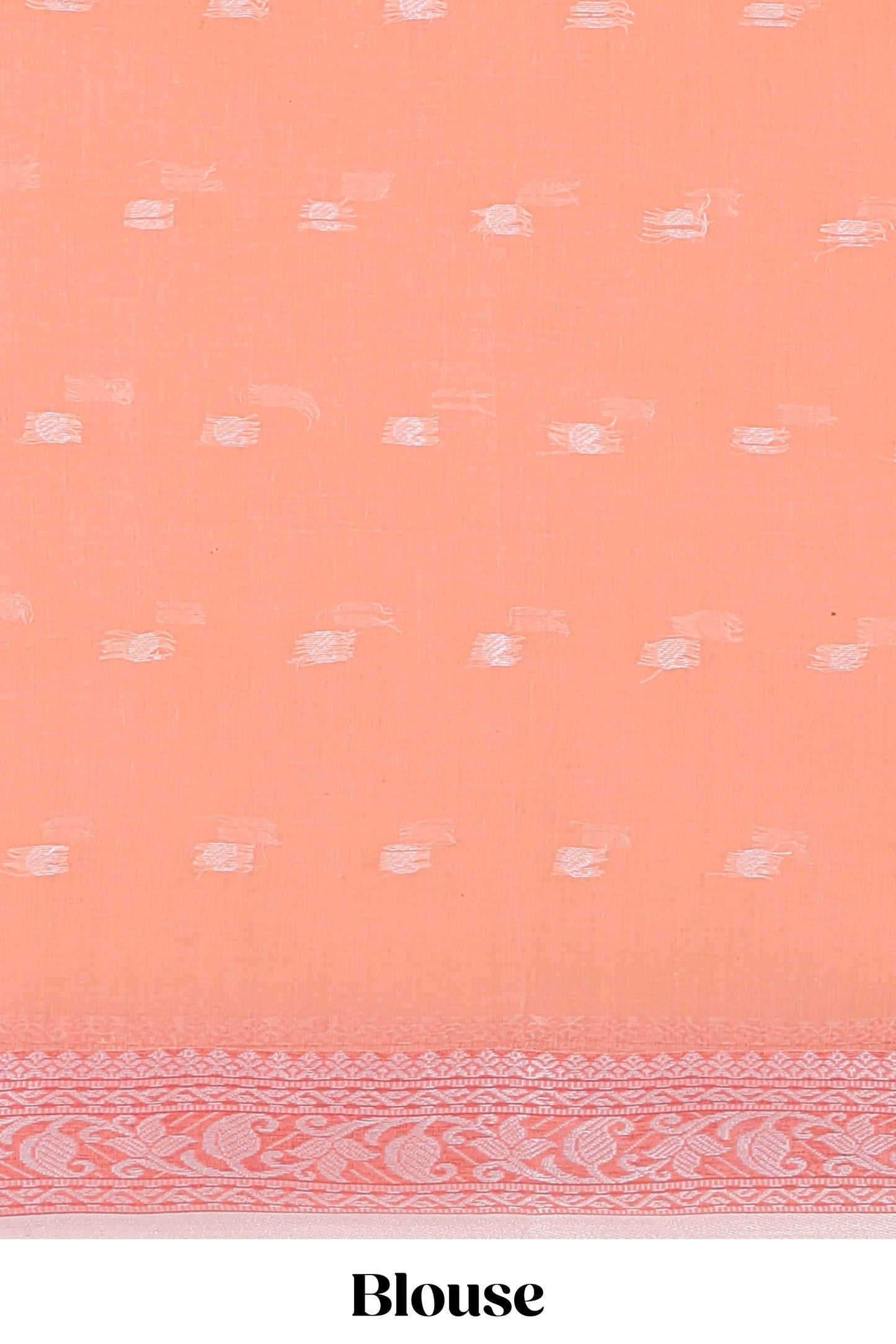 Soft peach butta design bengal cotton saree with self border and matching striped pallu