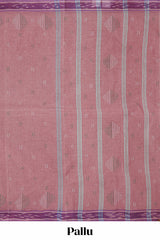 Rosy plum butta design bengal cotton saree with contrast border and matching striped pallu
