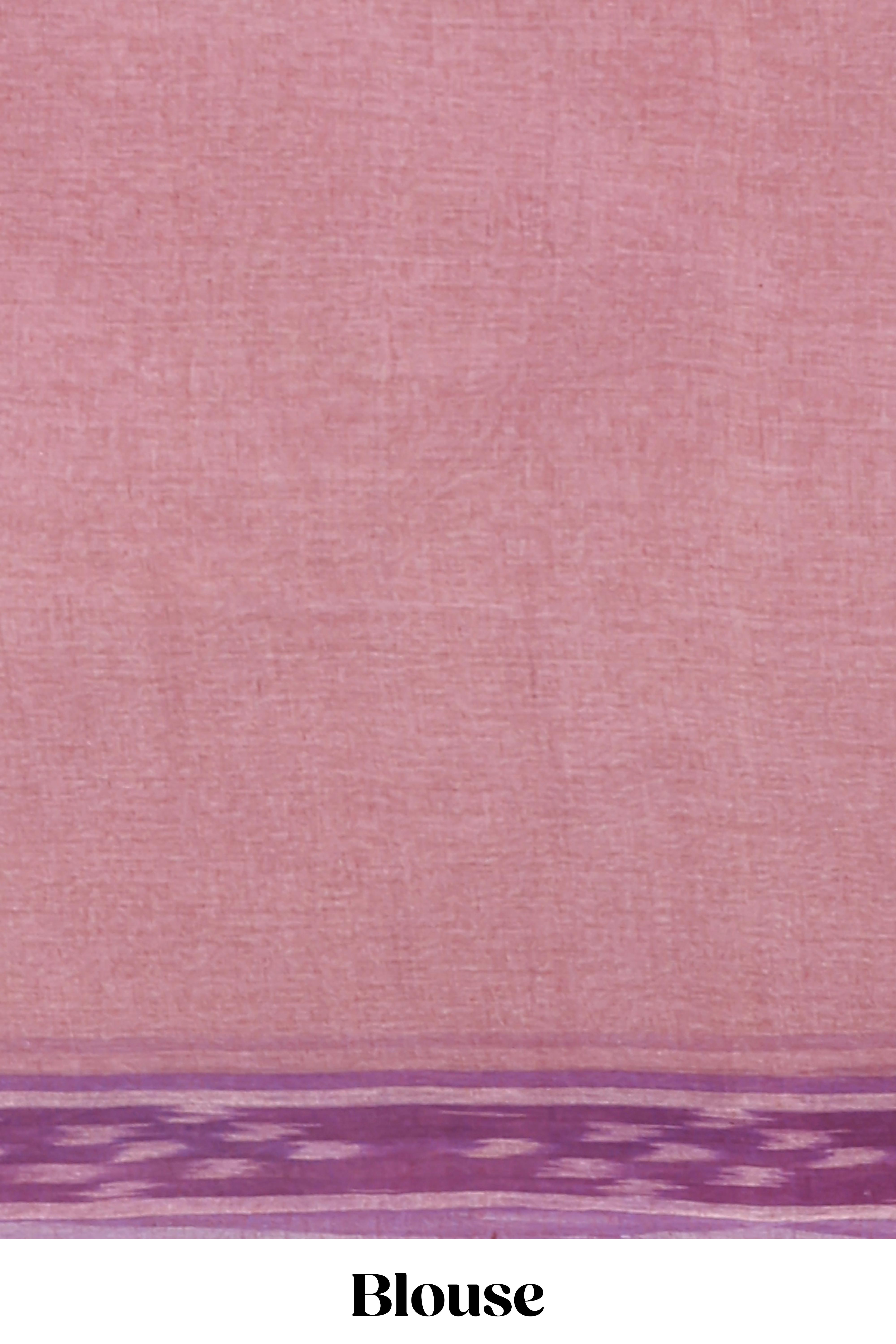 Rosy plum butta design bengal cotton saree with contrast border and matching striped pallu