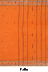 Orange butta design bengal cotton saree with self border and matching striped pallu