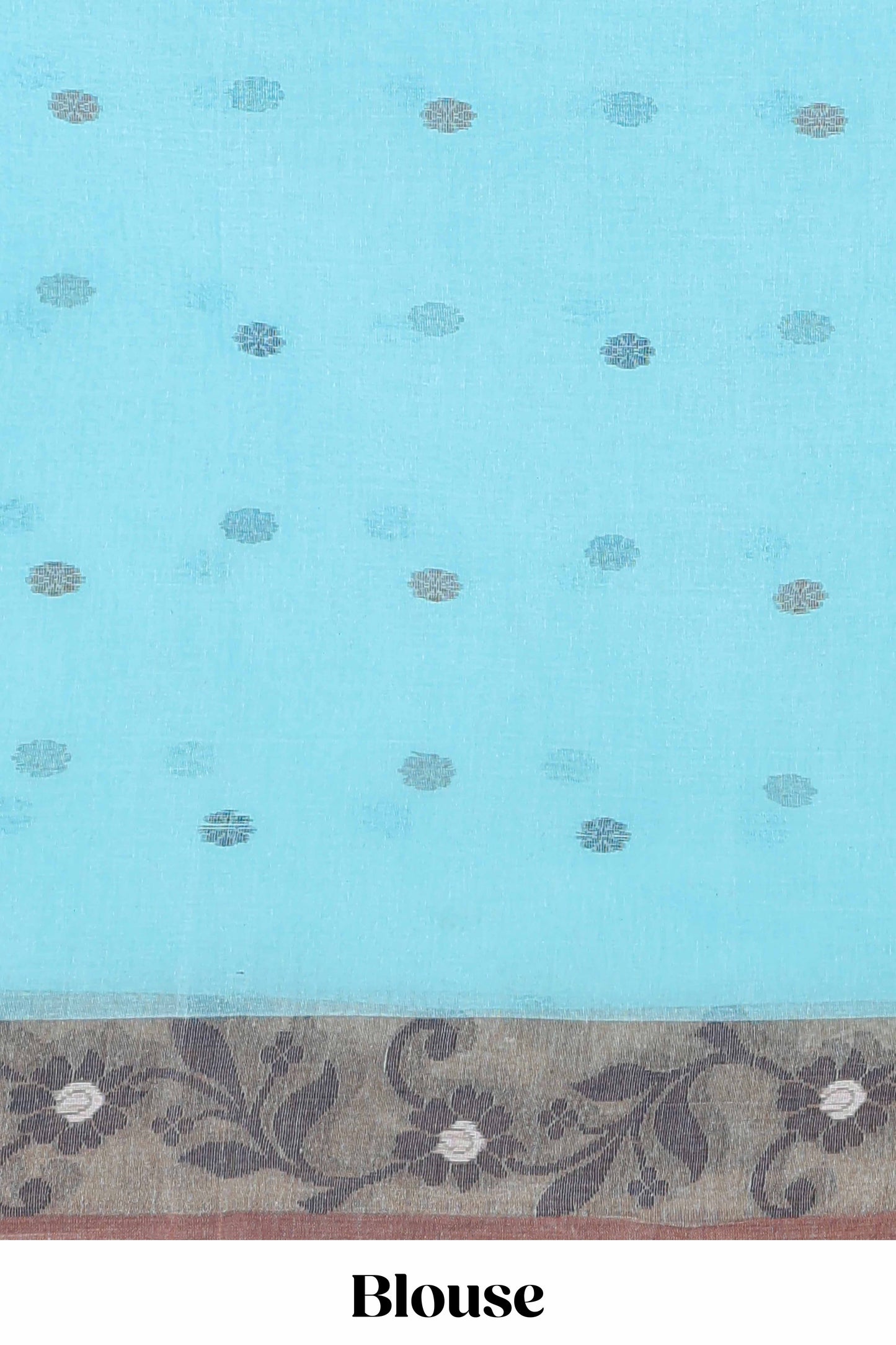 Blue butta design bengal cotton saree with contrast border and matching striped pallu