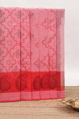 Pink geometric design bengal cotton saree with self border and matching pallu