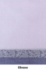 Lavender plain bengal cotton saree with contrast border and matching striped pallu
