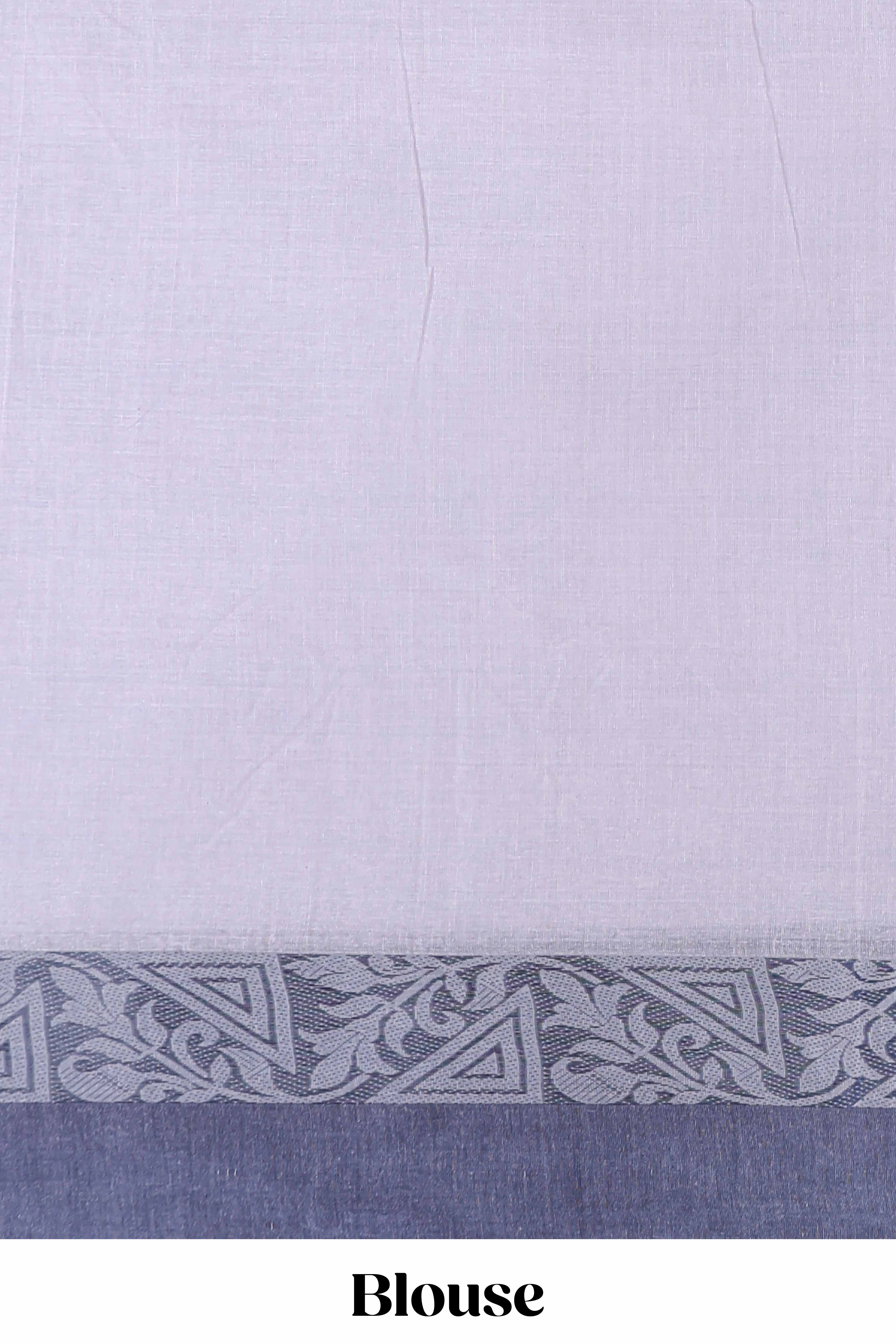 Lavender plain bengal cotton saree with contrast border and matching striped pallu