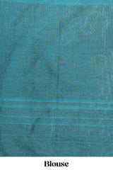 Borderless green plain south cotton saree with contrast striped pallu and matching blouse