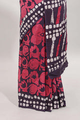 Mauve shibori print mul mul cotton saree with self border and matching blouse