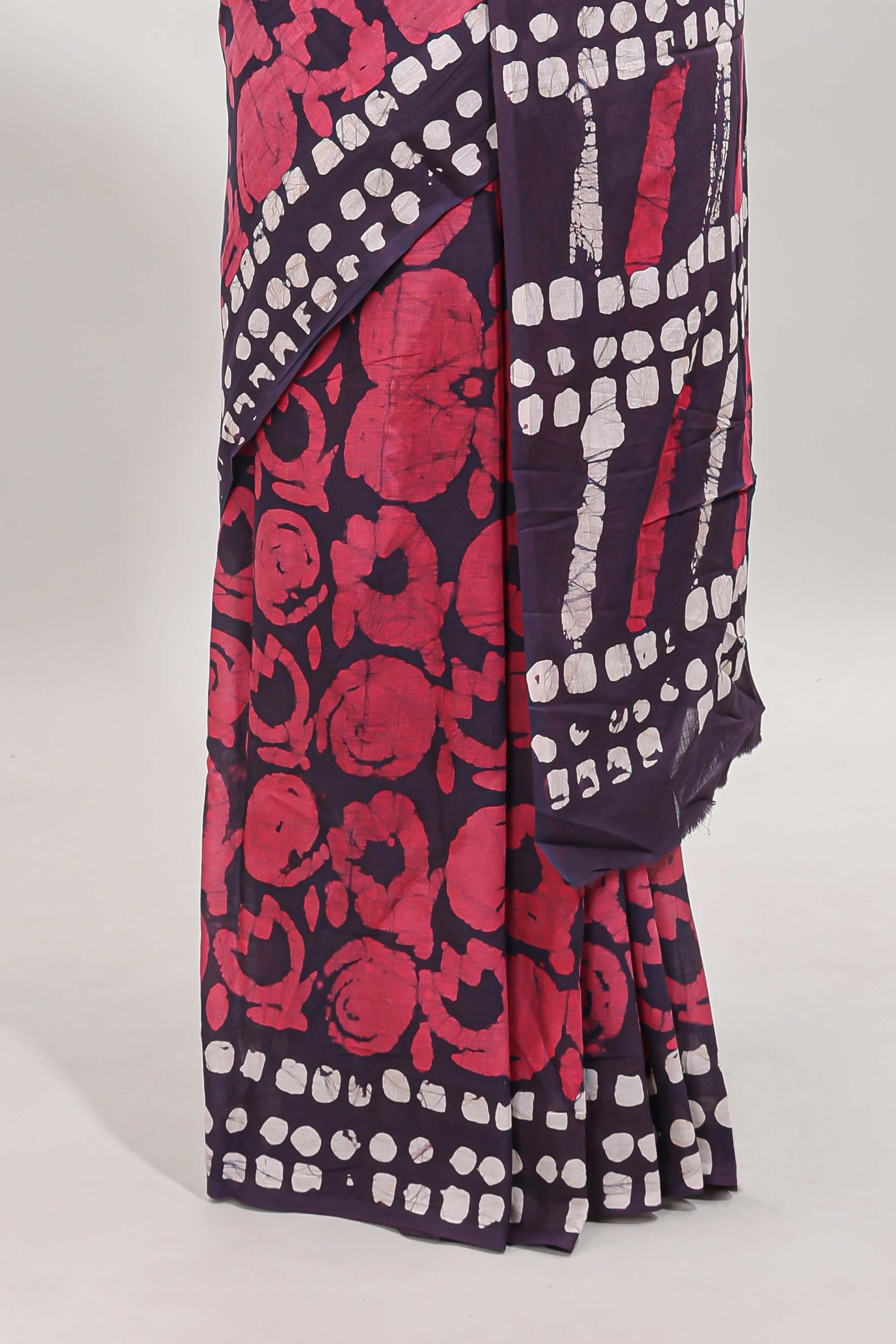 Mauve shibori print mul mul cotton saree with self border and matching blouse