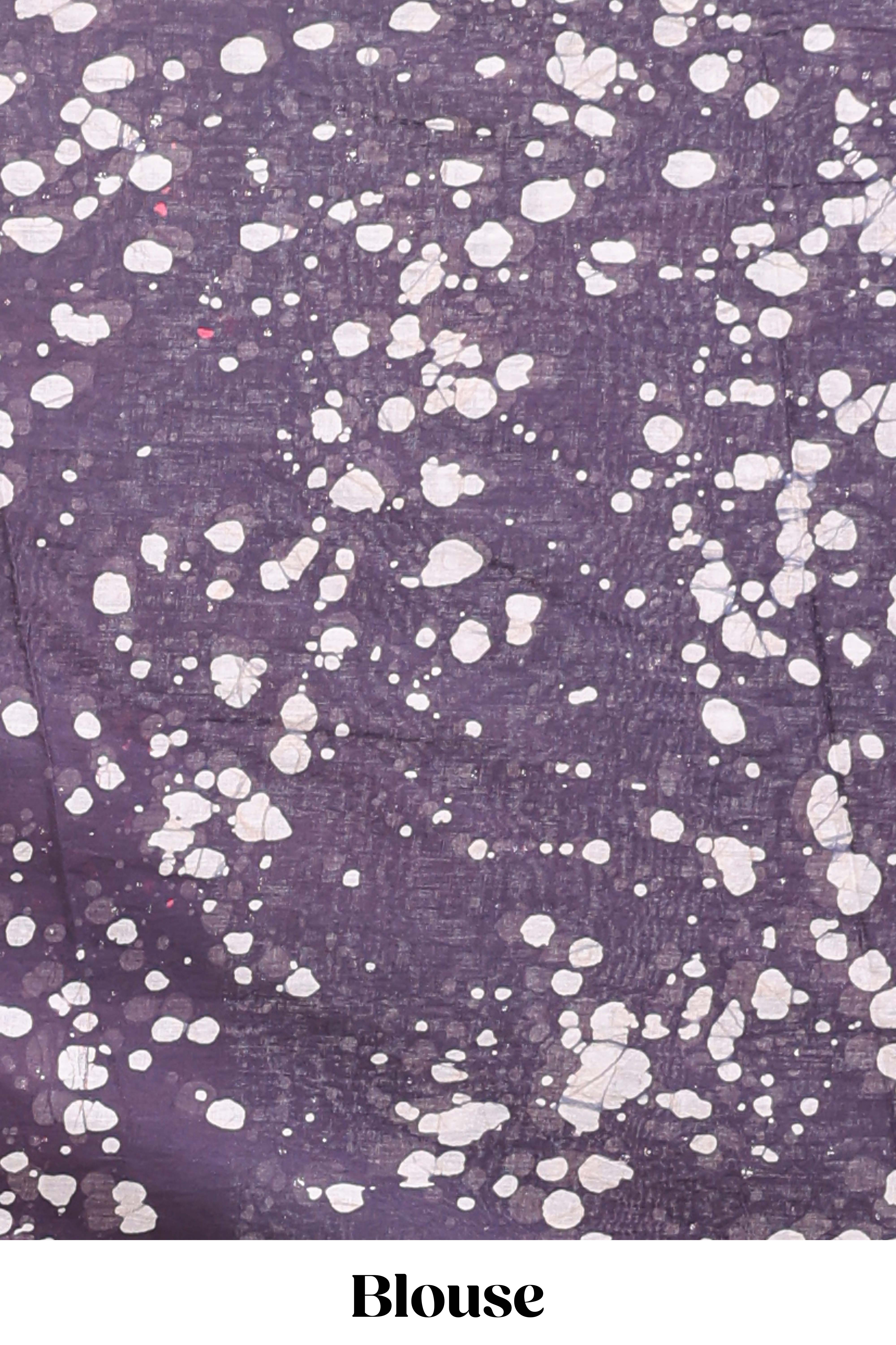 Mauve shibori print mul mul cotton saree with self border and matching blouse