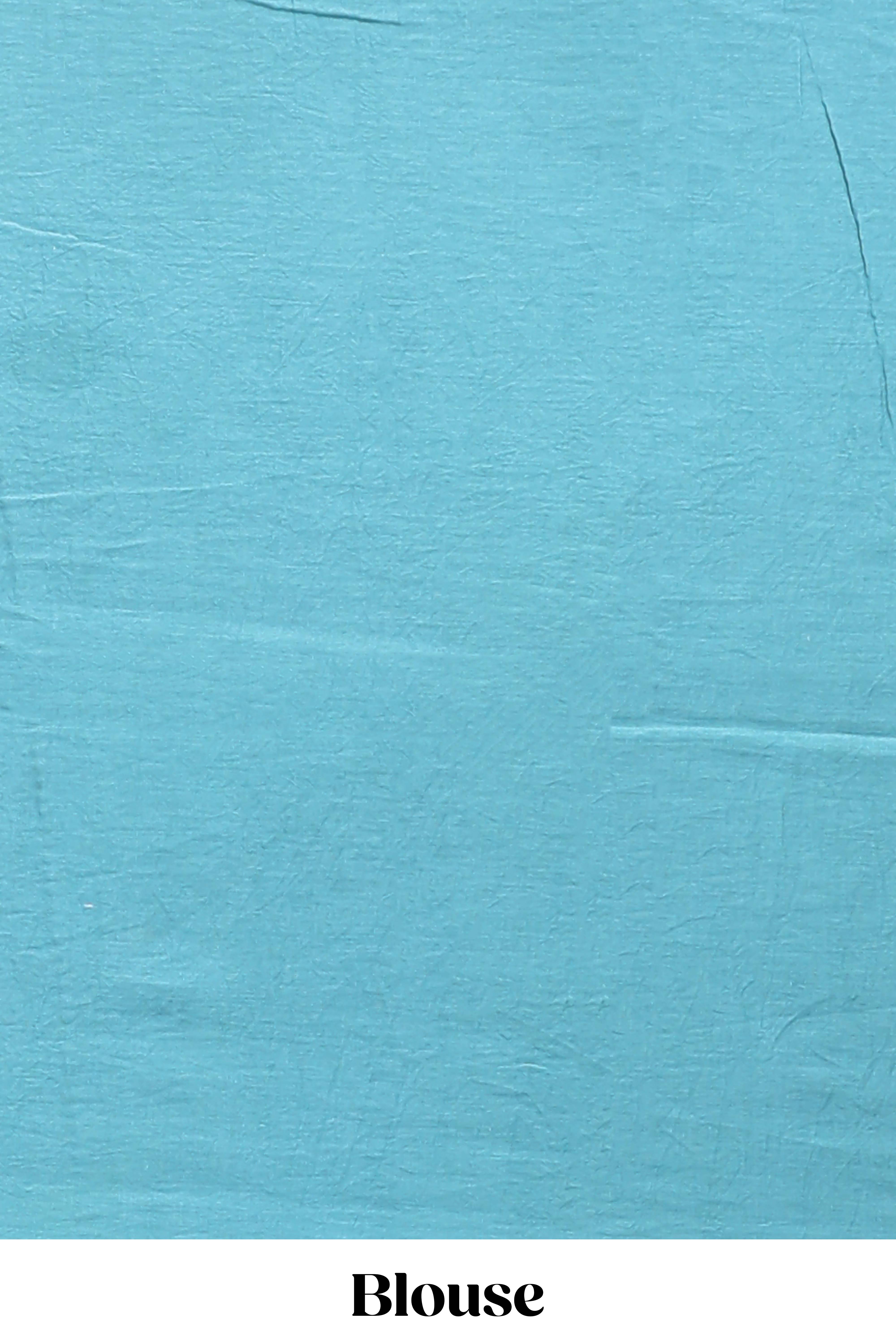 Blue and mauve shibori print mul mul cotton saree with scallop border and matching blouse