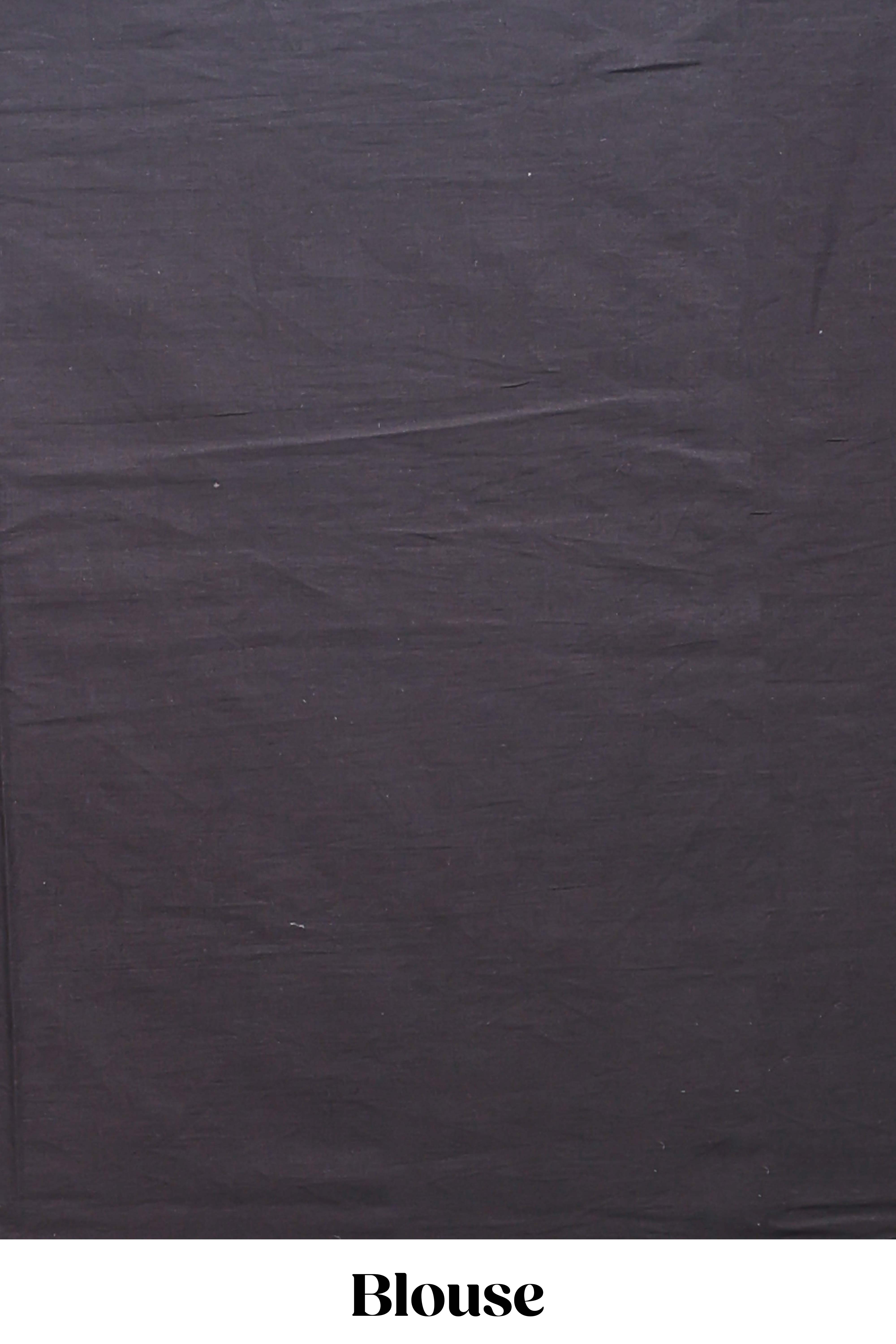 Black floral design mul mul cotton saree with self border and matching blouse