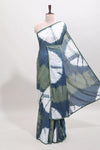 Borderless midnight blue shibori print mul mul cotton saree with contrast blouse