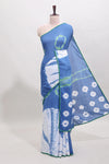 Borderless ocean blue shibori print mul mul cotton saree with contrast blouse