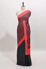 Borderless black striped mul mul cotton saree with matching blouse